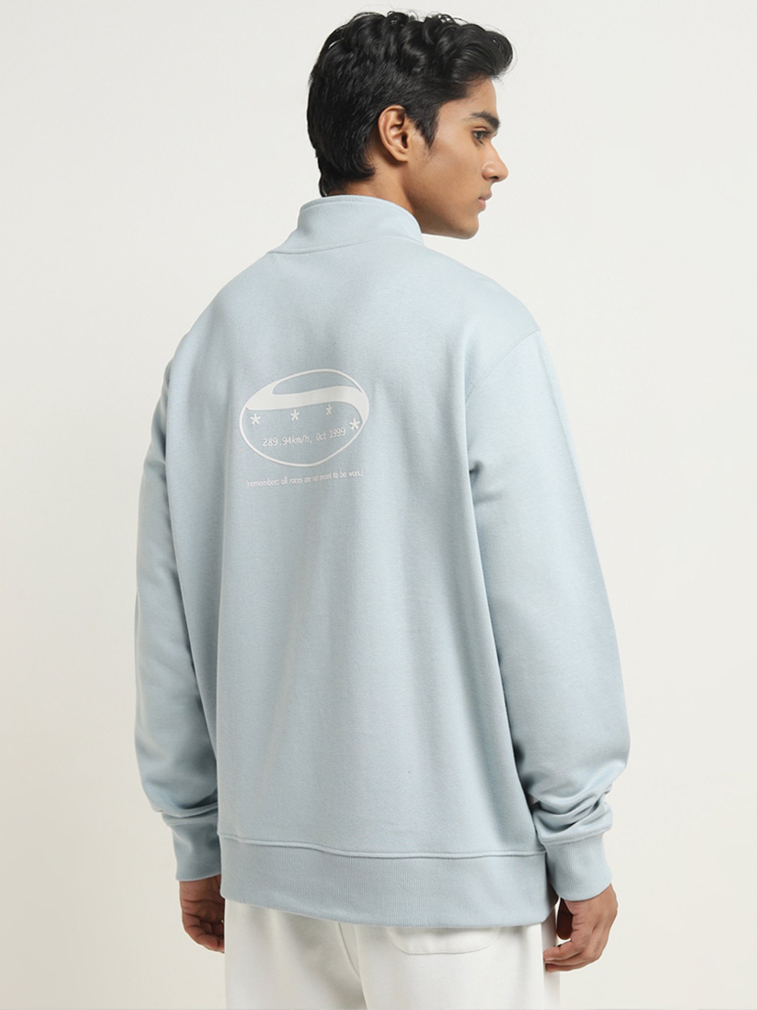 Studiofit by Westside Light Blue Relaxed-Fit Cotton Blend Sweatshirt