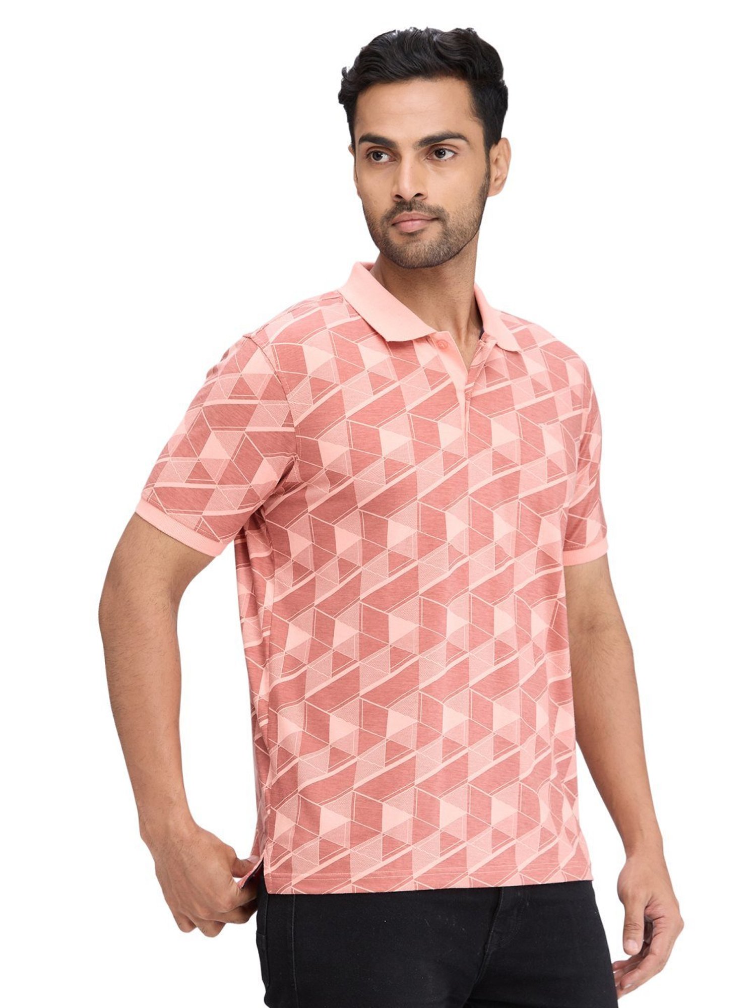 Park Avenue Red Slim Fit Printed Polo T-Shirt
