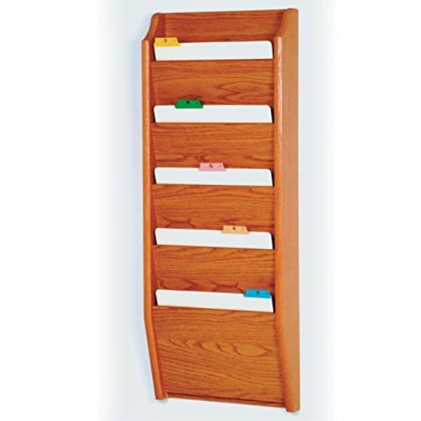 Wooden Mallet Home Office 5 Pocket Letter Size Office File Holder Wall Display Rack Furniture Medium Oak