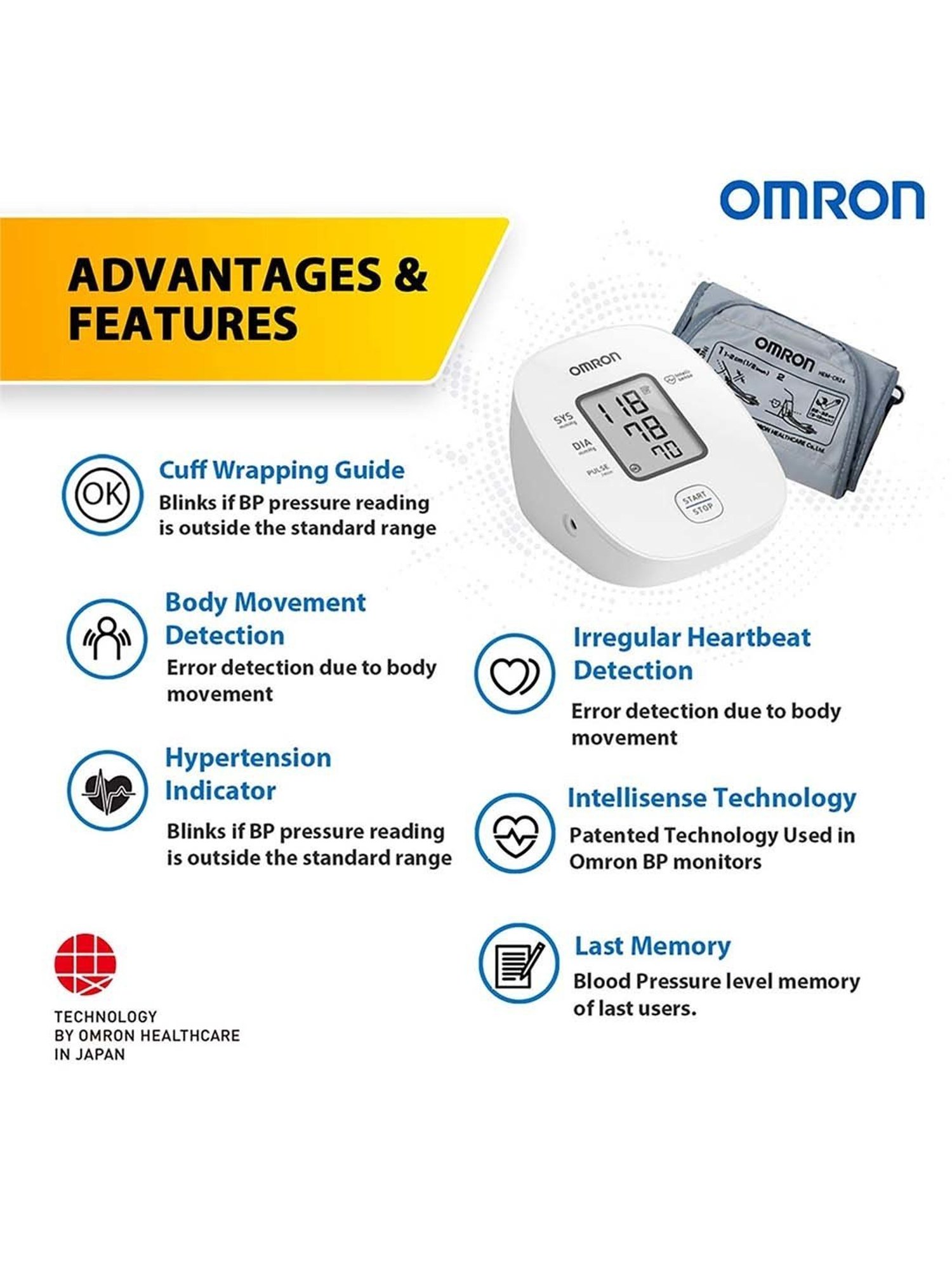 Omron HEM 7121J Fully Automatic Digital Blood Pressure Monitor (White)
