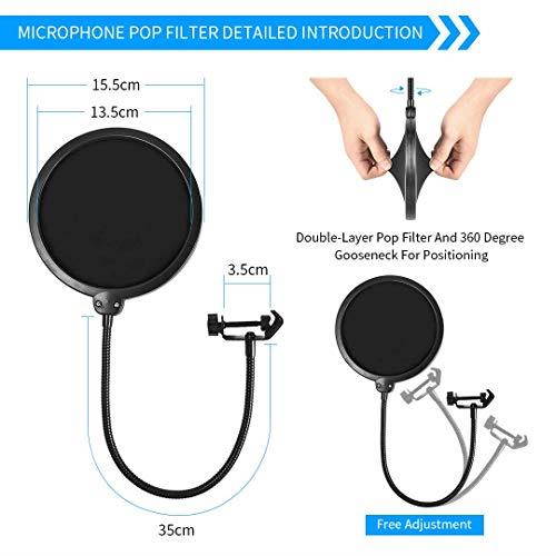 Microphone Stand with Mic Pop Filter Shock Mount Adjustable Mic Boom Scissor Arm Stands for Blue Yeti SnowballRadio Broadcasting and Recording