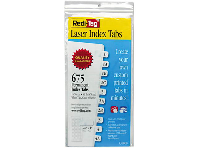 Redi-Tag 39000 Laser Printable Index Tabs, 7/16 x 1, White, 675/Pack