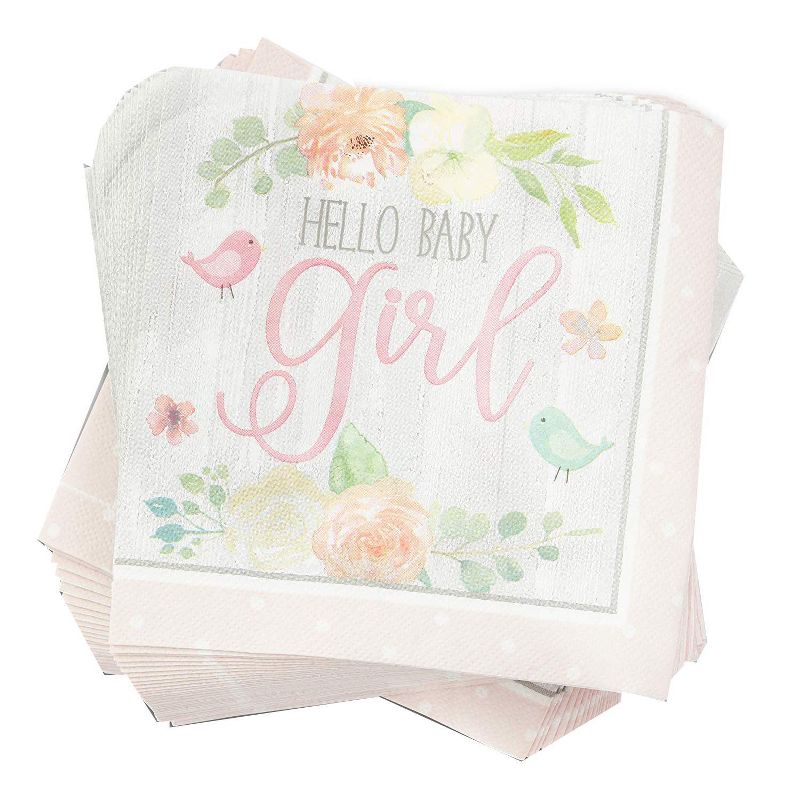 Sparkle and Bash 100-Pack Hello Baby Girl Disposable Paper Napkins 6.5" Baby Shower Party Supplies
