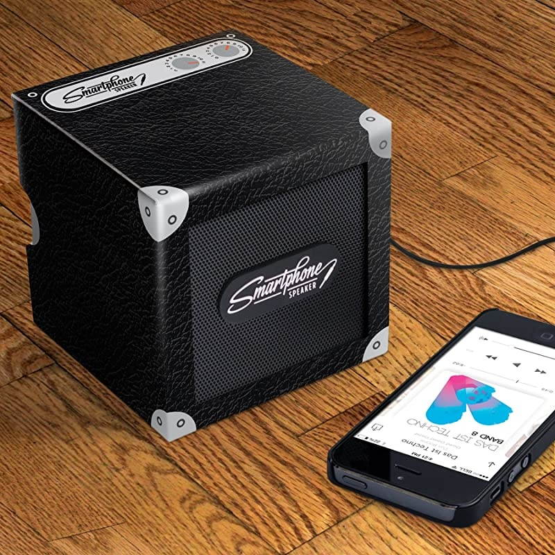 Of London Smartphone Speaker 2.0 - Battery Powered Portable Speaker For MP3 Playing Devices And Mobile Phones With Headphone Jack - Up To 30 Hours Playtime, Black Leather