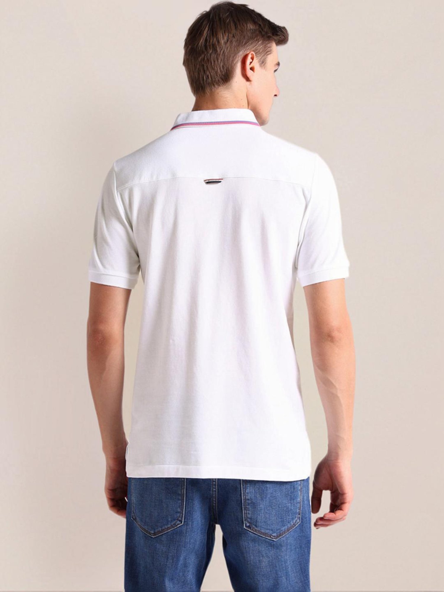 U.S. Polo Assn. White Cotton Slim Fit Polo T-Shirt