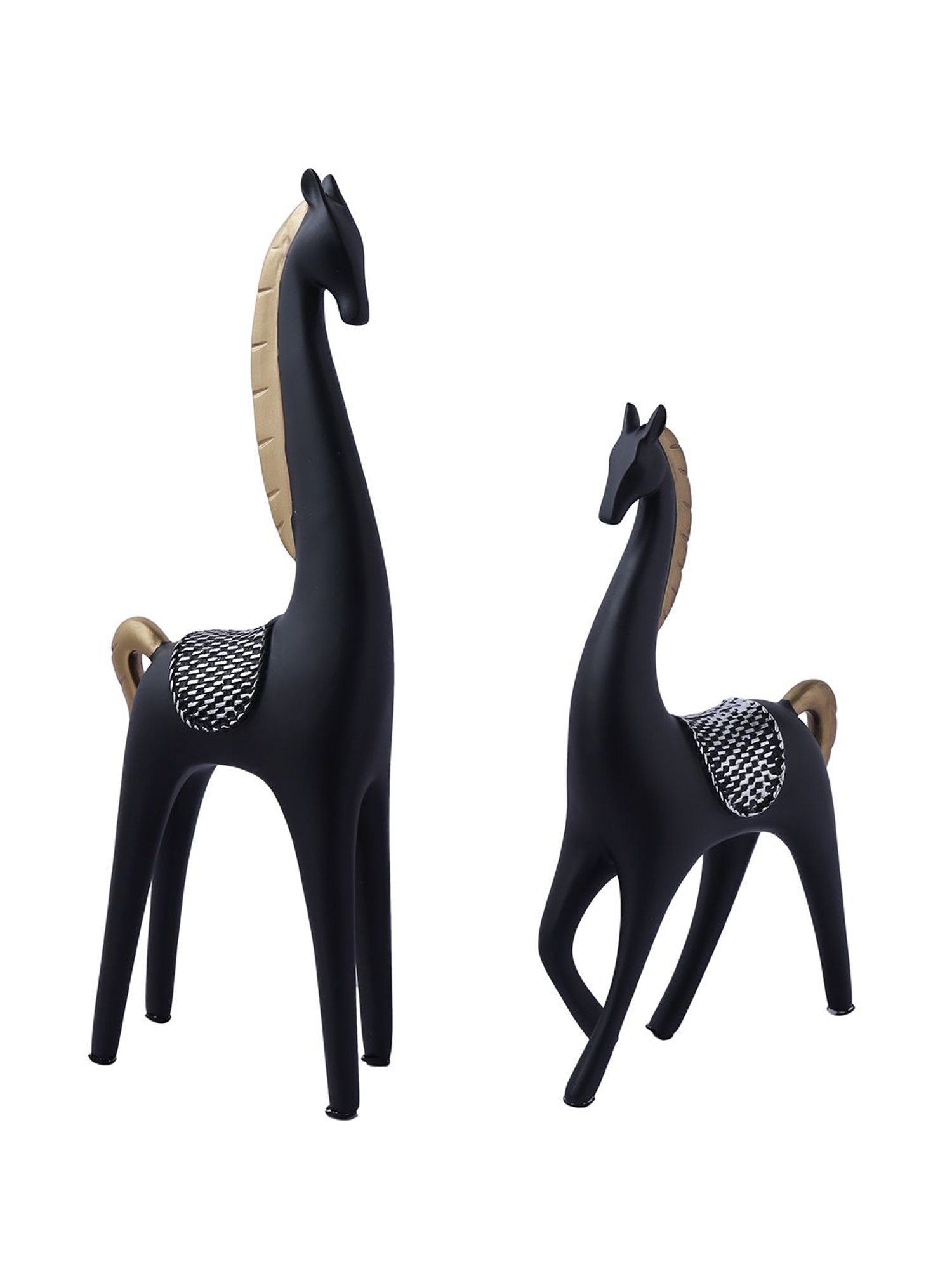 Tayhaa Black Black Poised Reindeers Figurine Set of 2