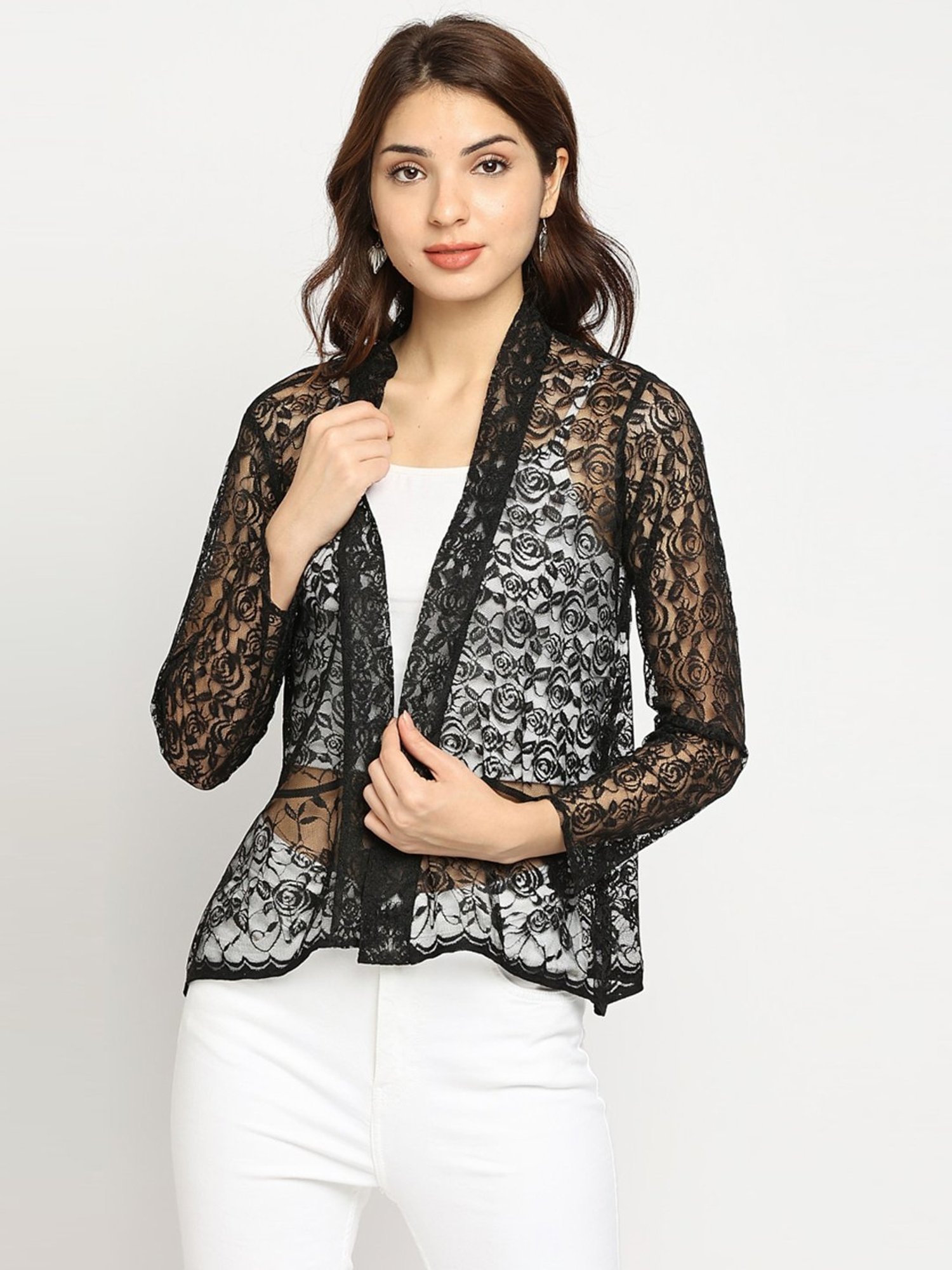 Ira Soleil Black Self Pattern Shrug