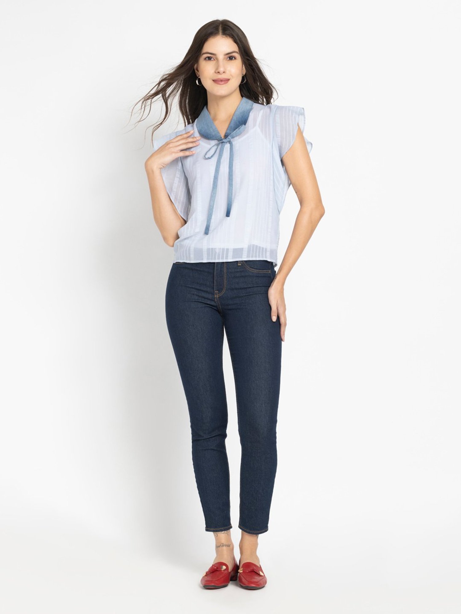 SHAYE Blue Striped Top