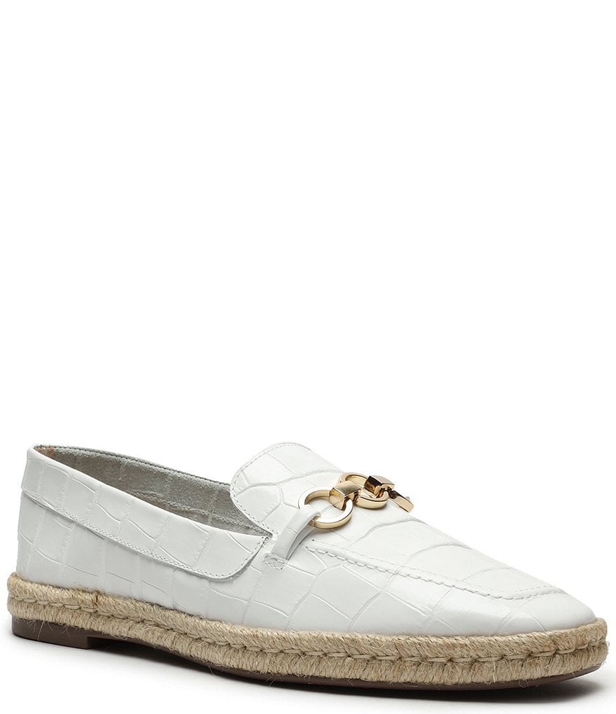 Schutz Patty Croco Embossed Leather Chain Detail Espadrille Loafers