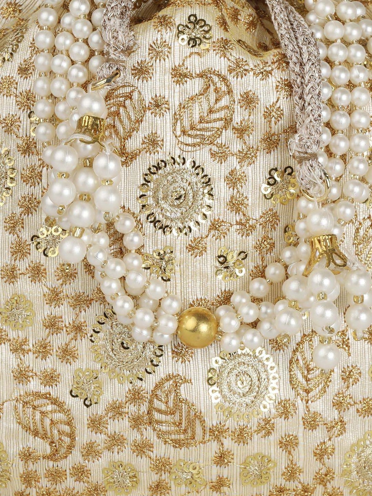 Gaurapakhi Golden Embroidered Potli