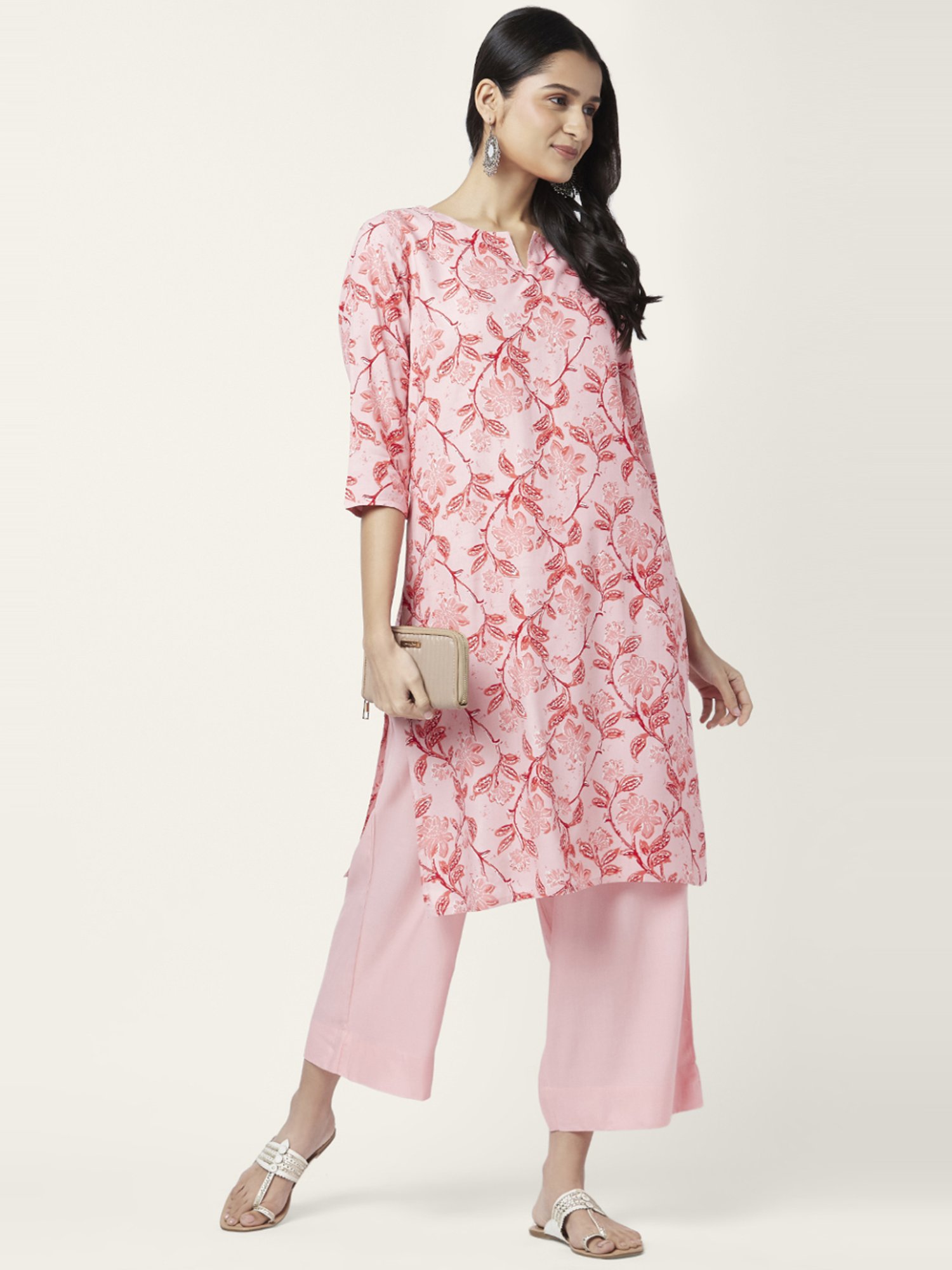 Rangmanch by Pantaloons Coral Floral Print Kurta Palazzo Set
