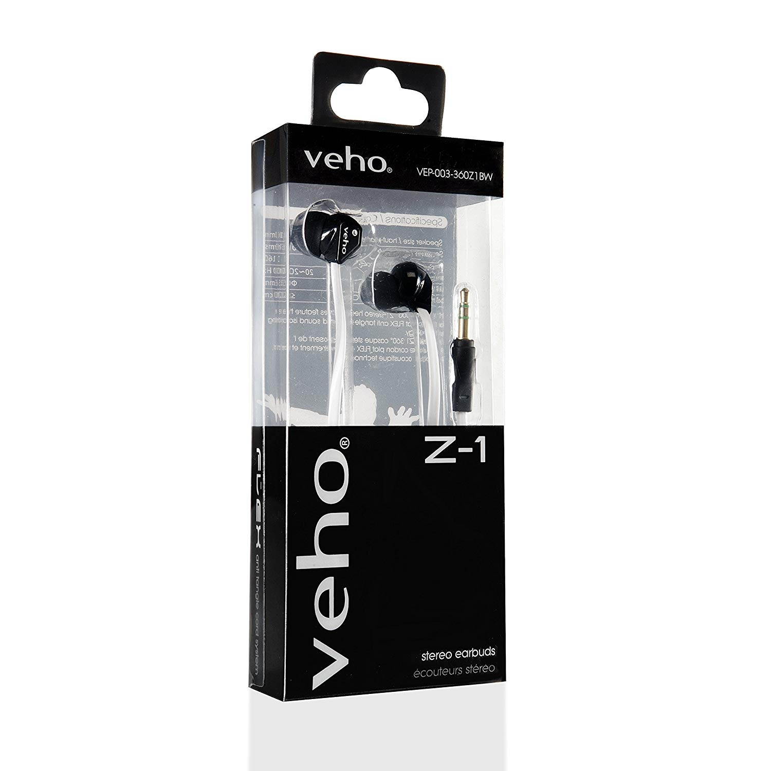 Veho Z-1 In-Ear Headphones Stereo Earbuds With Noise Isolation and Anti-Tangle Cable (White)