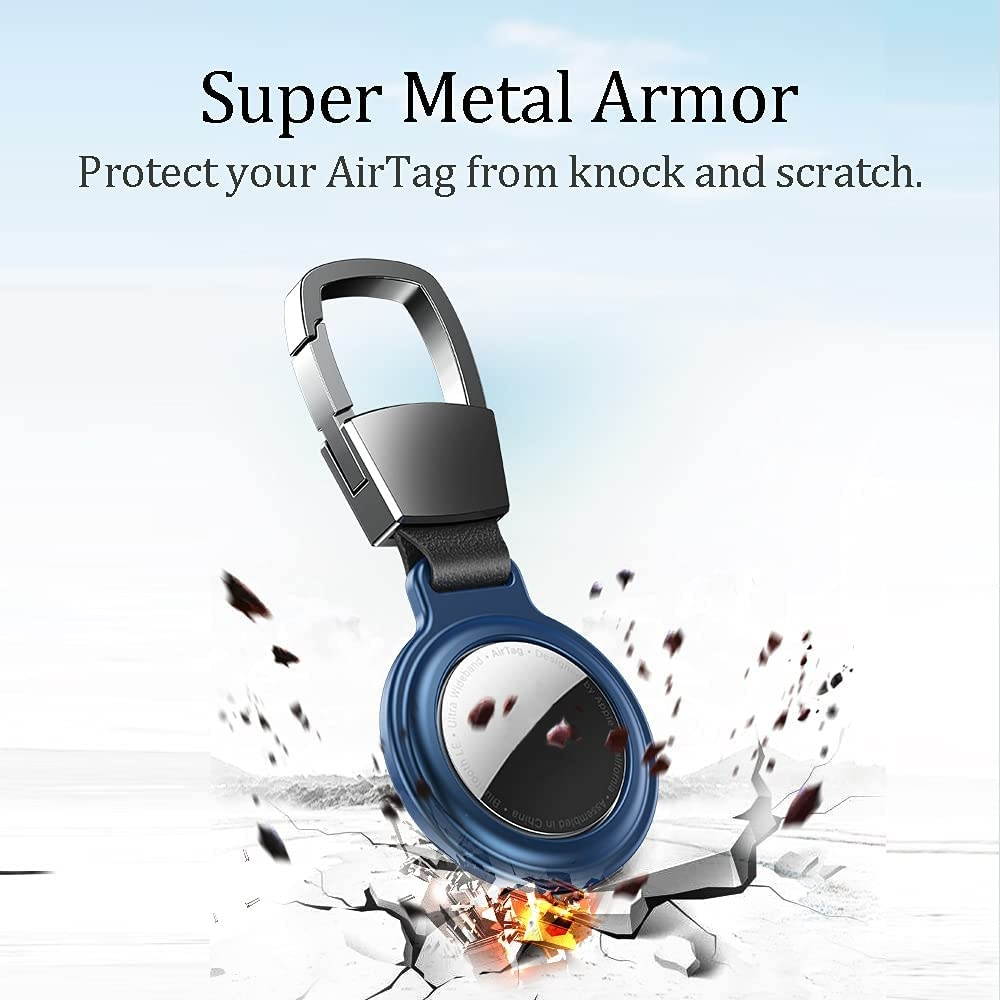LowGeeker Case for AirTags, Aluminium Alloy Holder for AirTag Keychain Accessories Metal, Blue