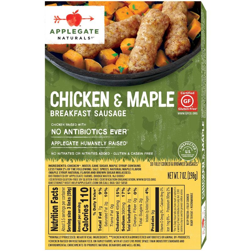 Applegate Naturals Chicken & Maple Breakfast Sausages - Frozen - 7oz/10ct