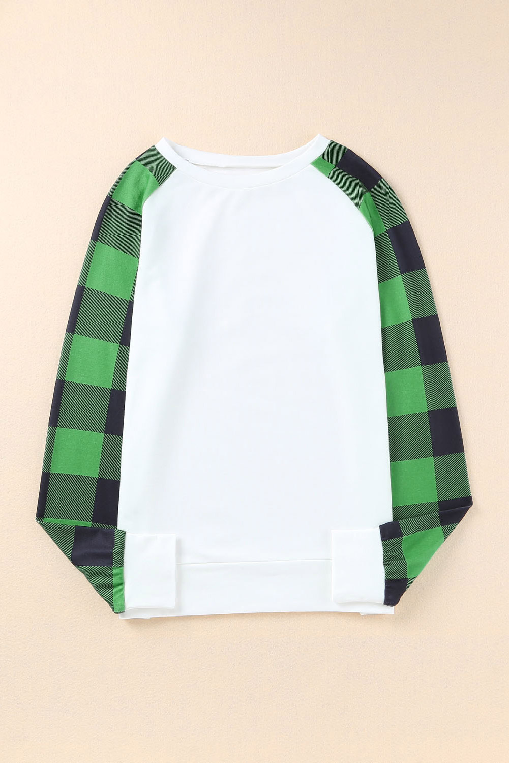 Blank Sweatshirt - Green Casual Buffalo Plaid Raglan Sleeve Top Customized