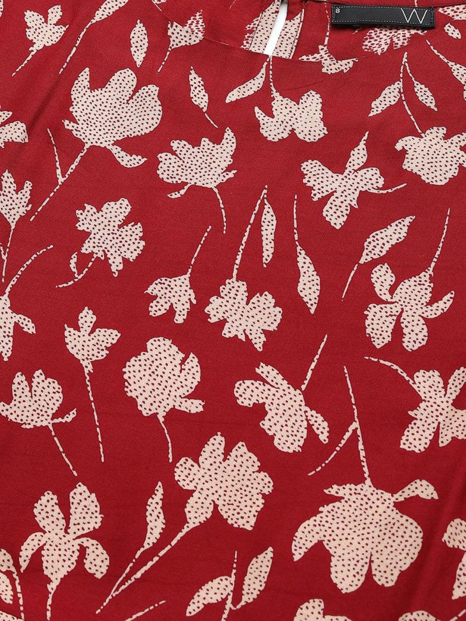 W Red Floral Print Top