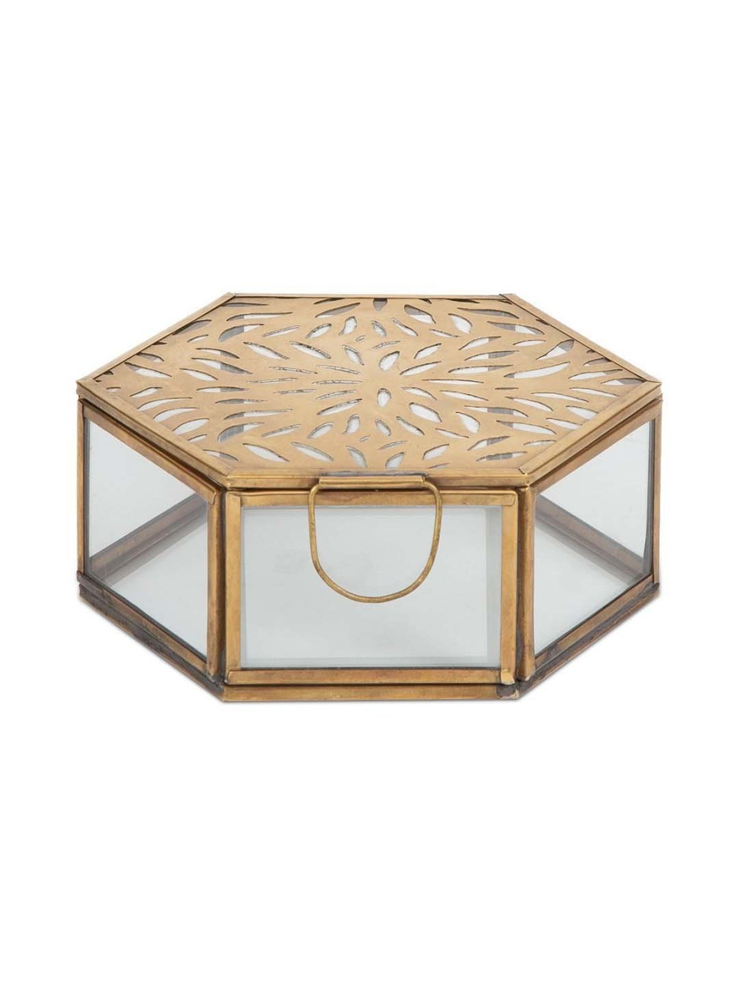 Home4U Gold & Transparent Glass Storage Box - Set of 1