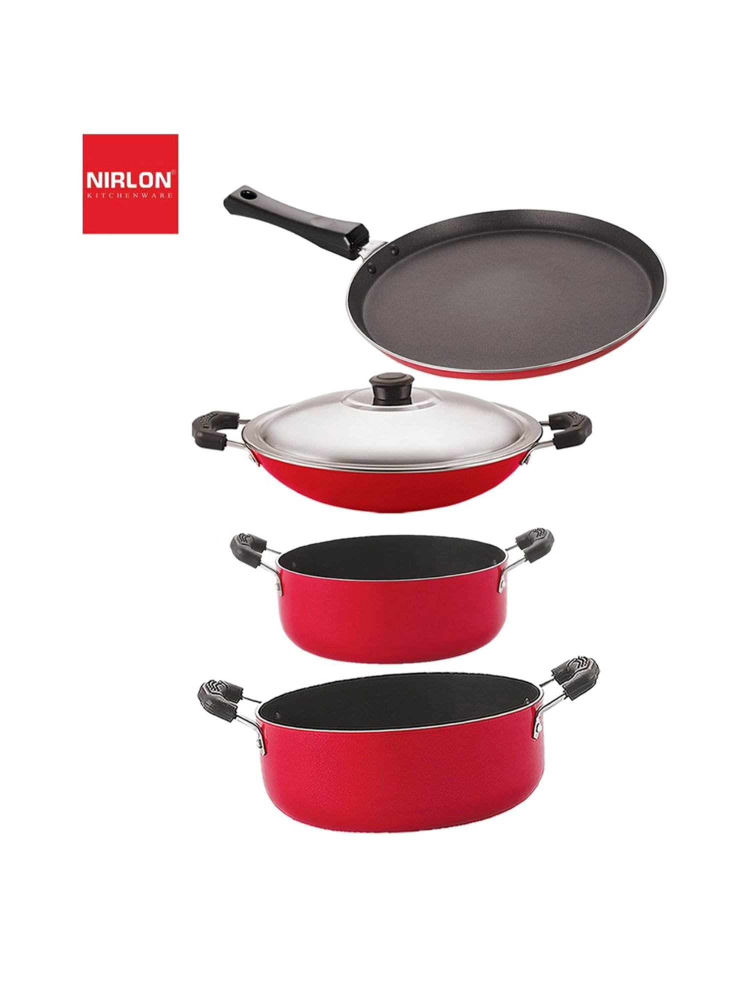 Nirlon Red Aluminium Non-Stick Kitchenware - Set of 4