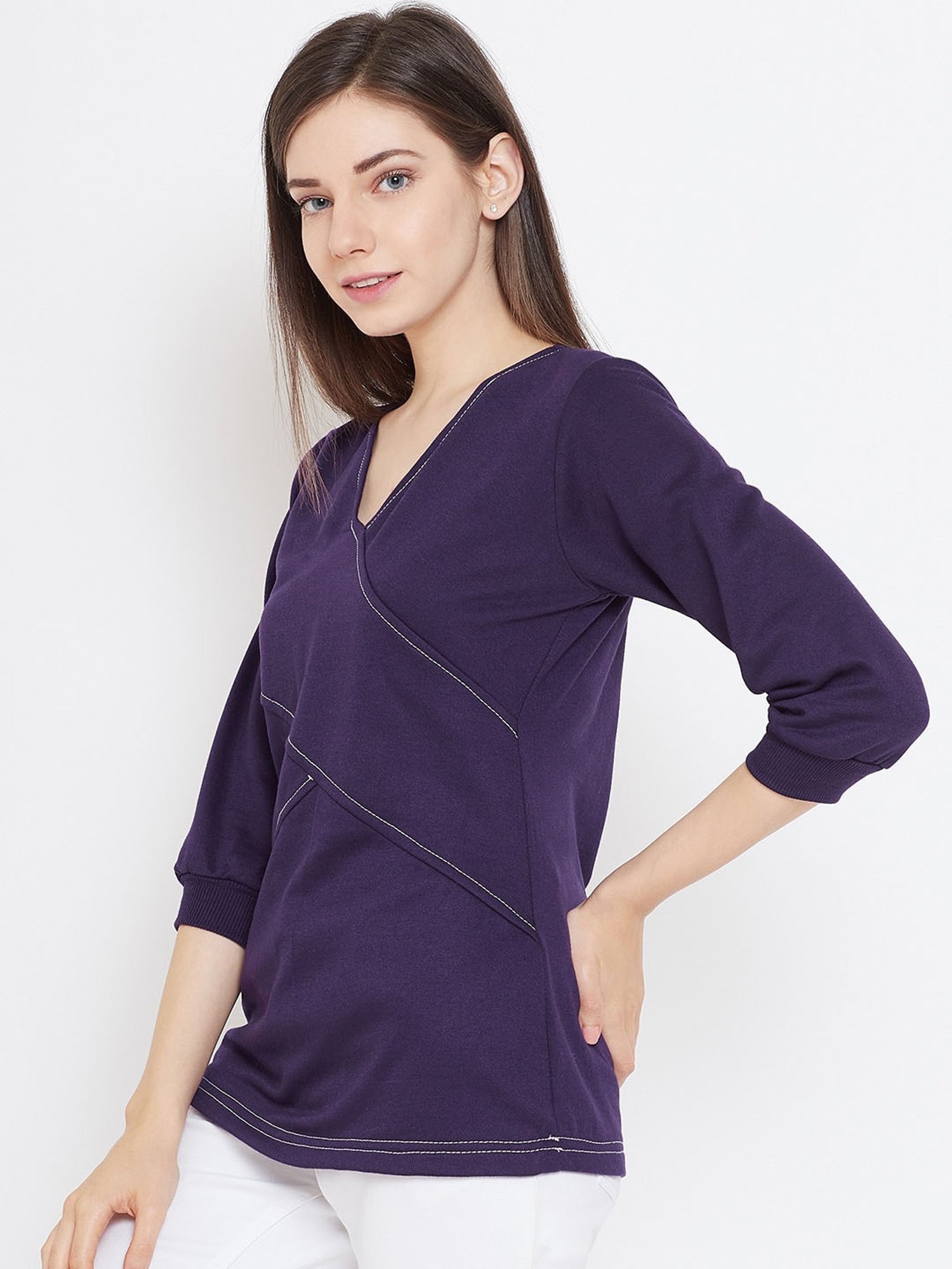 Belle Fille Purple Regular Fit Sweatshirt