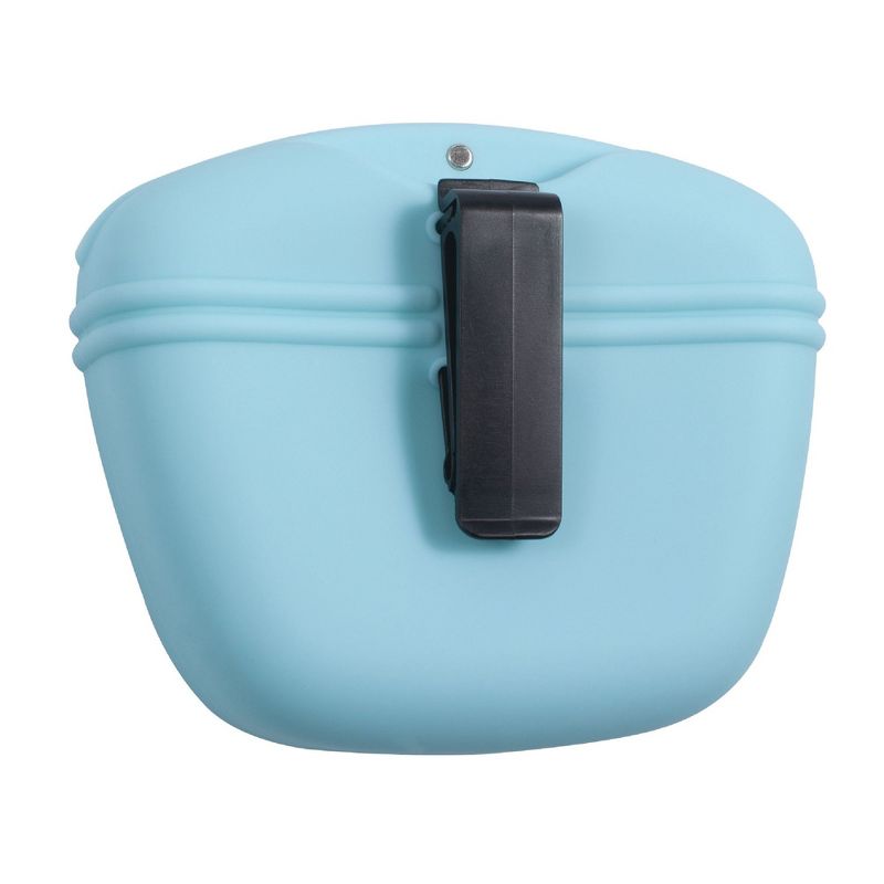 Silicone Dog Treat Snack Pouch Pet Food Container Training Waist Bag with Belt Clip, Blue