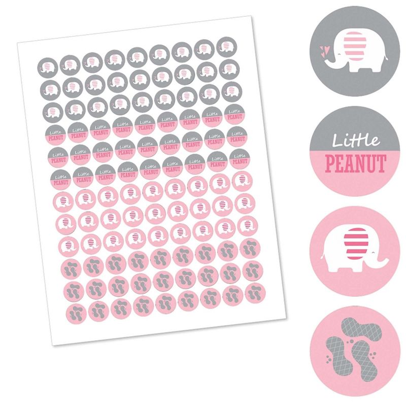 Big Dot of Happiness Pink Elephant - Girl Baby Shower or Birthday Party Round Candy Sticker Favors - Labels Fit Hershey's Kisses (1 sheet of 108)