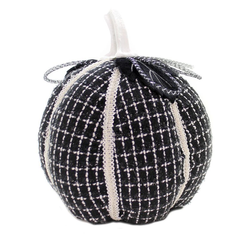 Halloween 8.5" Black Plaid Pumpkin Spot Clean Not A Toy  -  Decorative Figurines