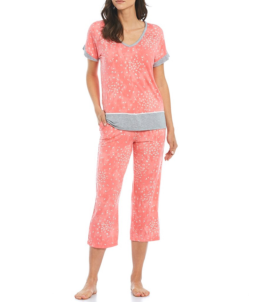 Donna Karan Scattered Animal Print Knit Capri Coordinating Sleep Pants