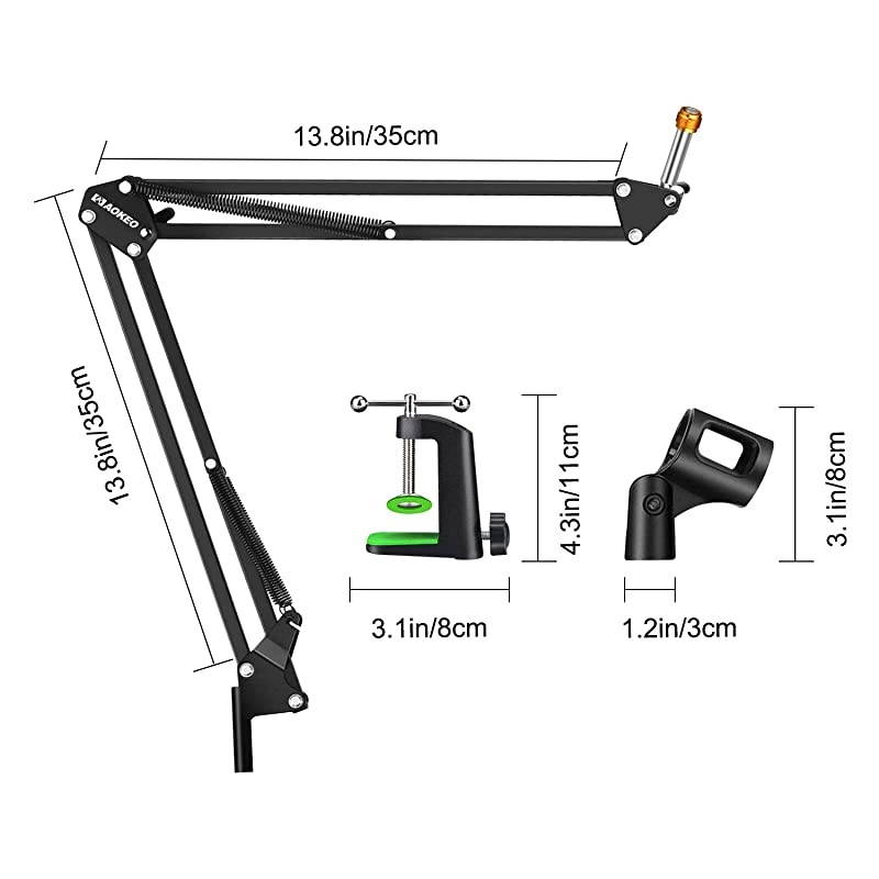 AK-35 Microphone Stand Desk Adjustable Compact Microphone Suspension Boom Scissor Arm Stand For Blue Yeti,Blue Snowball iCE, Professional Streaming, Voice-Over, Recording, Games