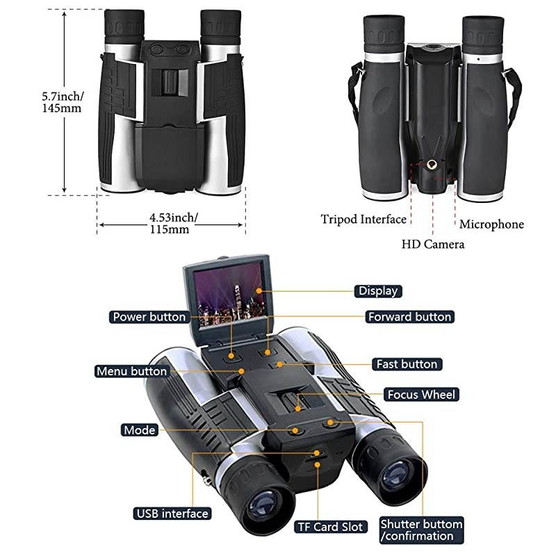 Binoculars Camera Telescope Camera 2" LCD Display 12x32 5MP Video Photo Recorder with Free 8GB Micro SD Card for Watching Bird Football Game Concert