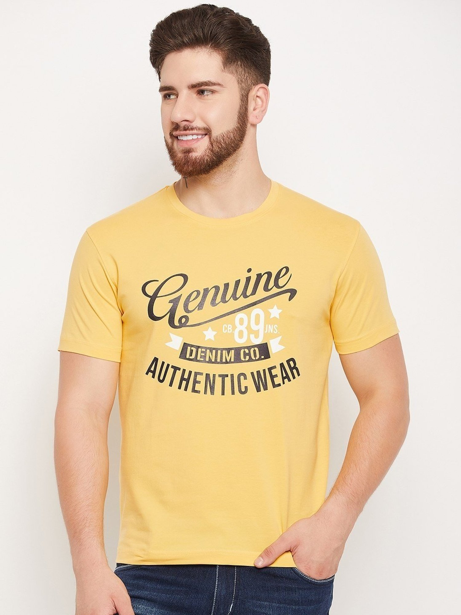 Cantabil Yellow Regular Fit Printed T-Shirt