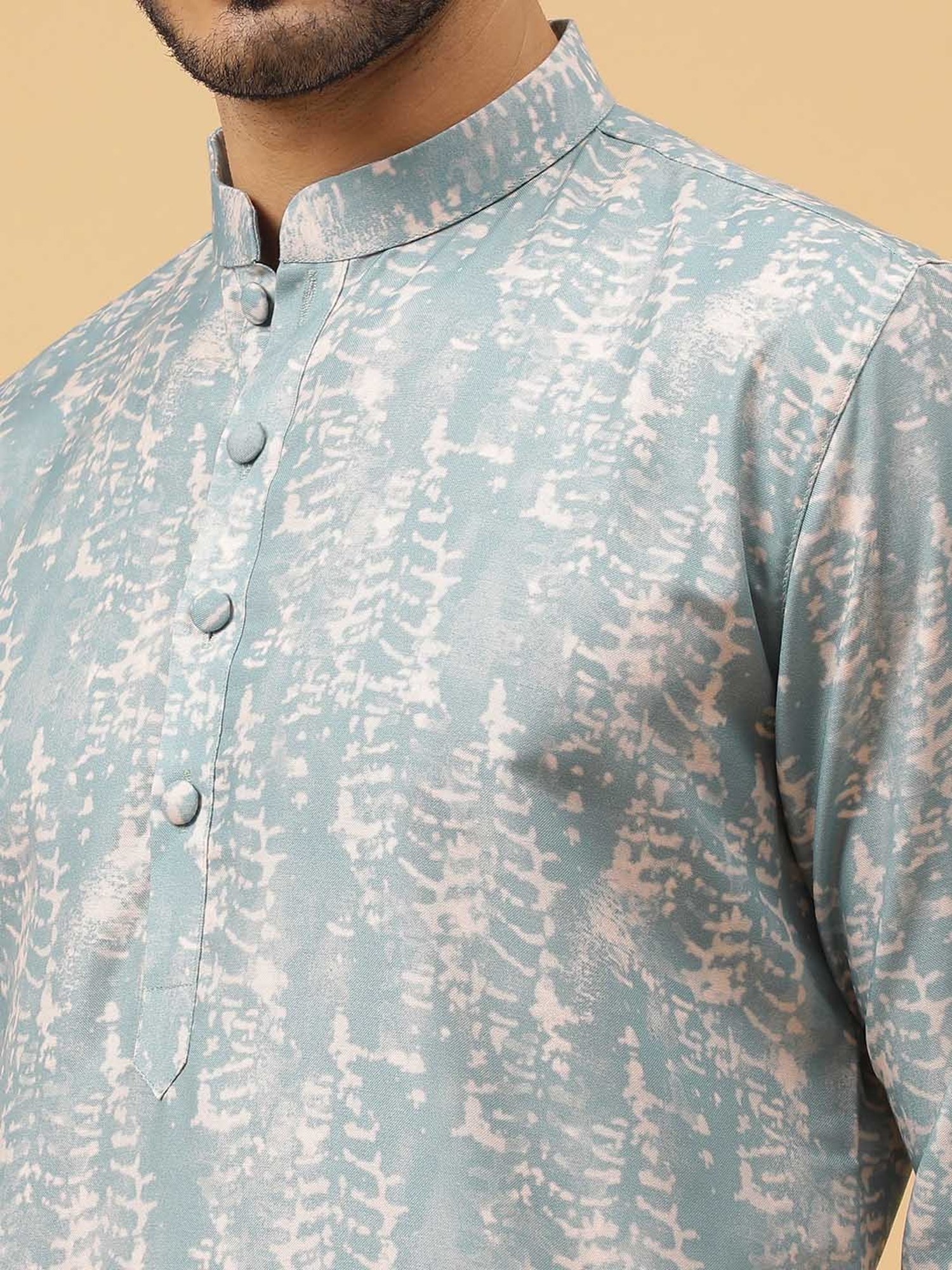 TABARD Sky Blue & Beige Regular Fit Printed Kurta & Churidar Set