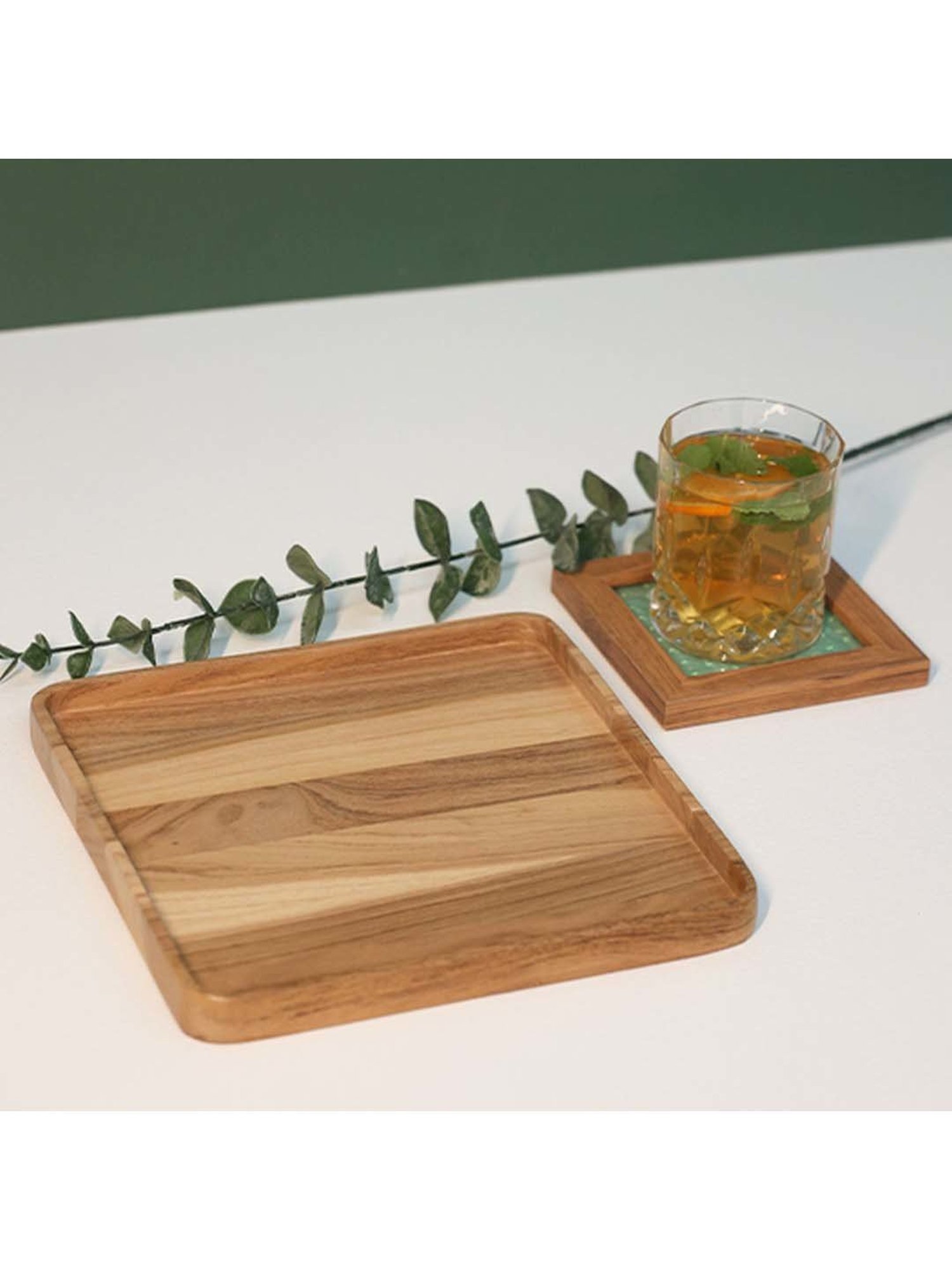 ICRAFT Quad Brown Teak Wood Square Platter