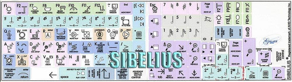 SIBELIUS GALAXY SERIES NEW KEYBOARD LABELS SHORTCUTS 12x12 SIZE