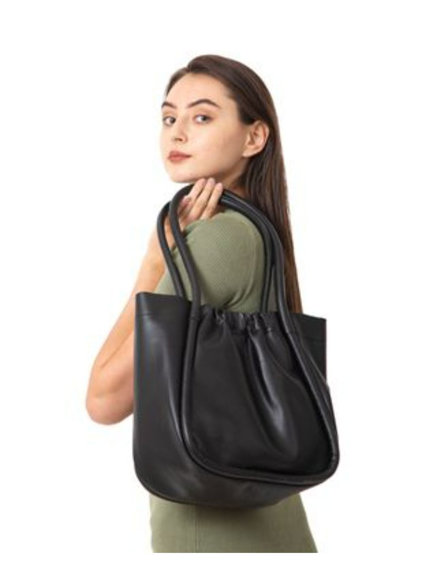 Yelloe Black Large Tote Bag with Pouch