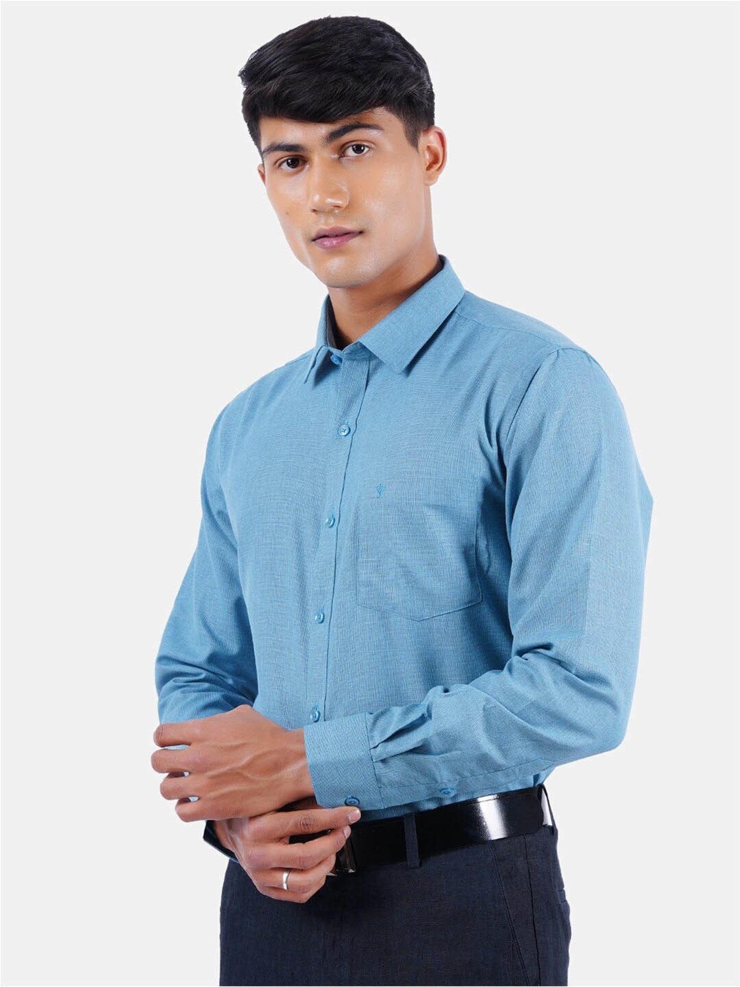 Ramraj Blue Cotton Regular Fit Shirt