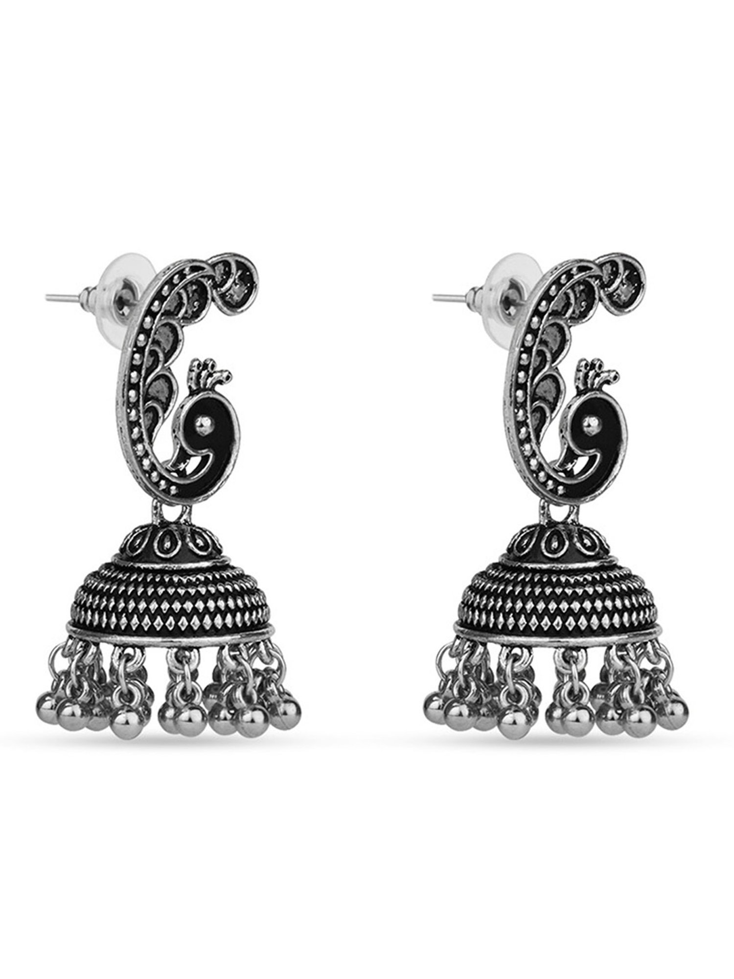 Fida Peacock Black Jhumki Earrings
