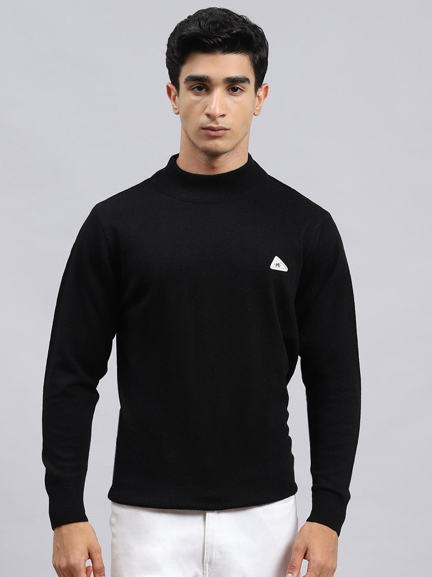 Monte Carlo Black Wool Blend Regular Fit Solid Pullover