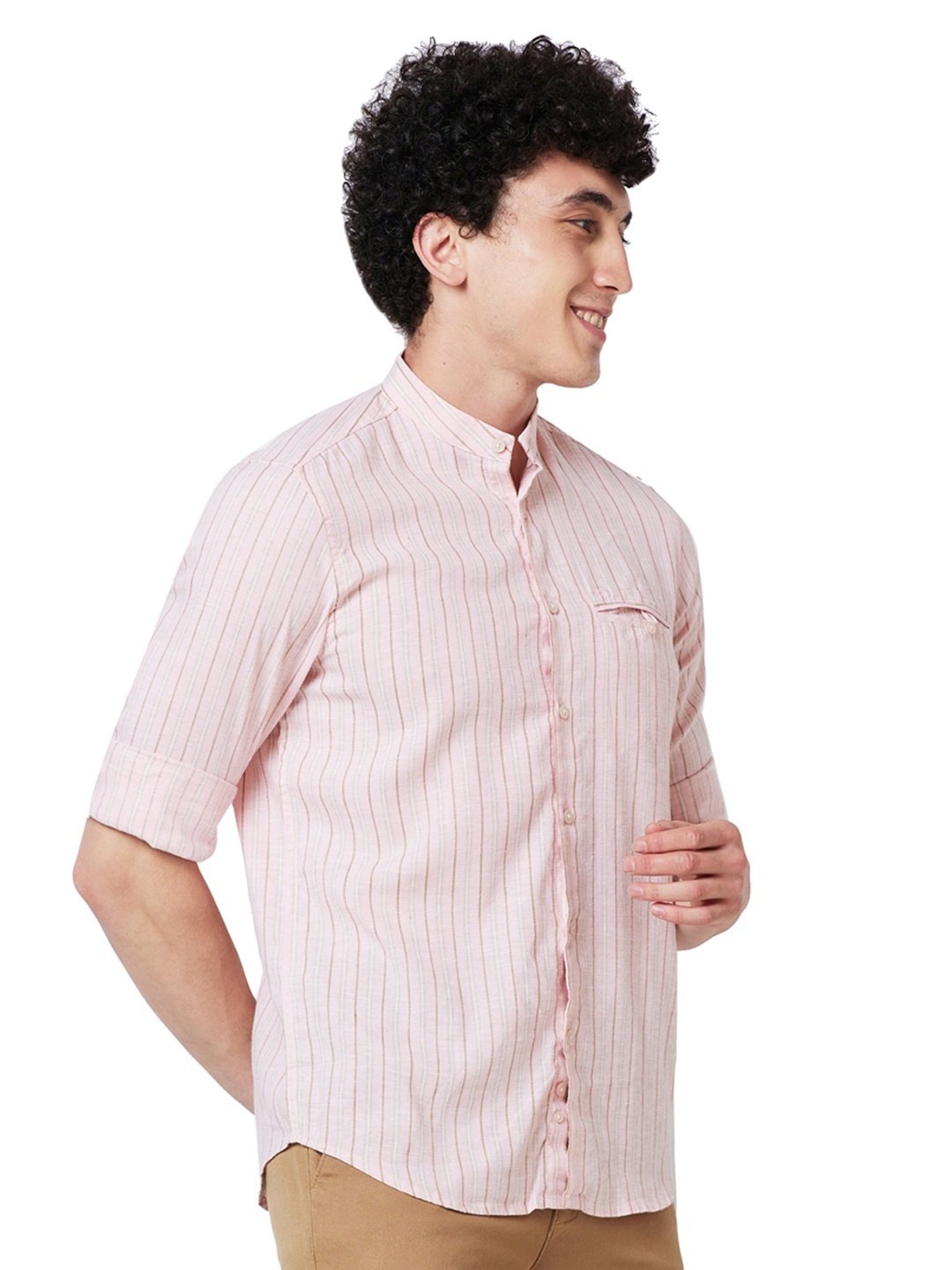 ColorPlus Pink Tailored Fit Striped Shirt