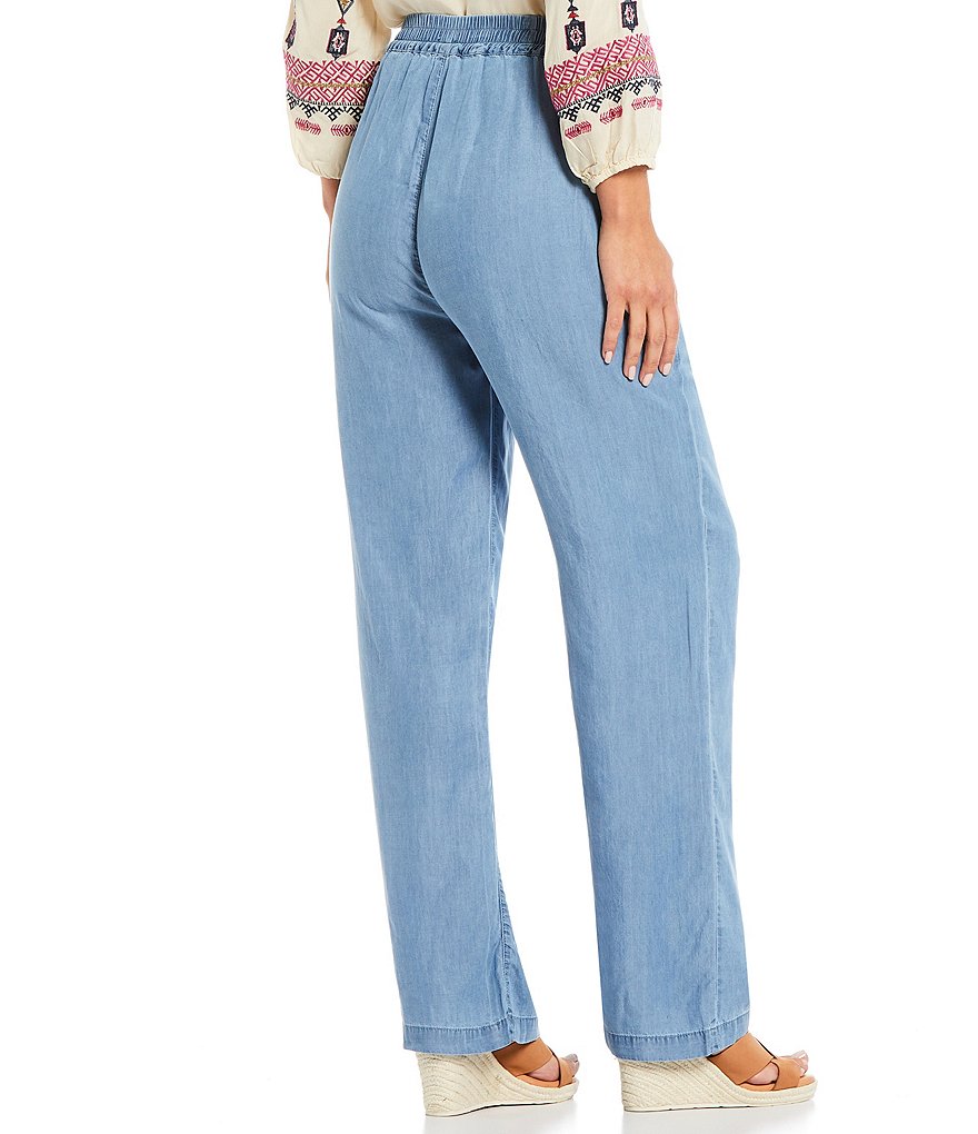 Reba Pull-On Wide Leg Chambray Pants