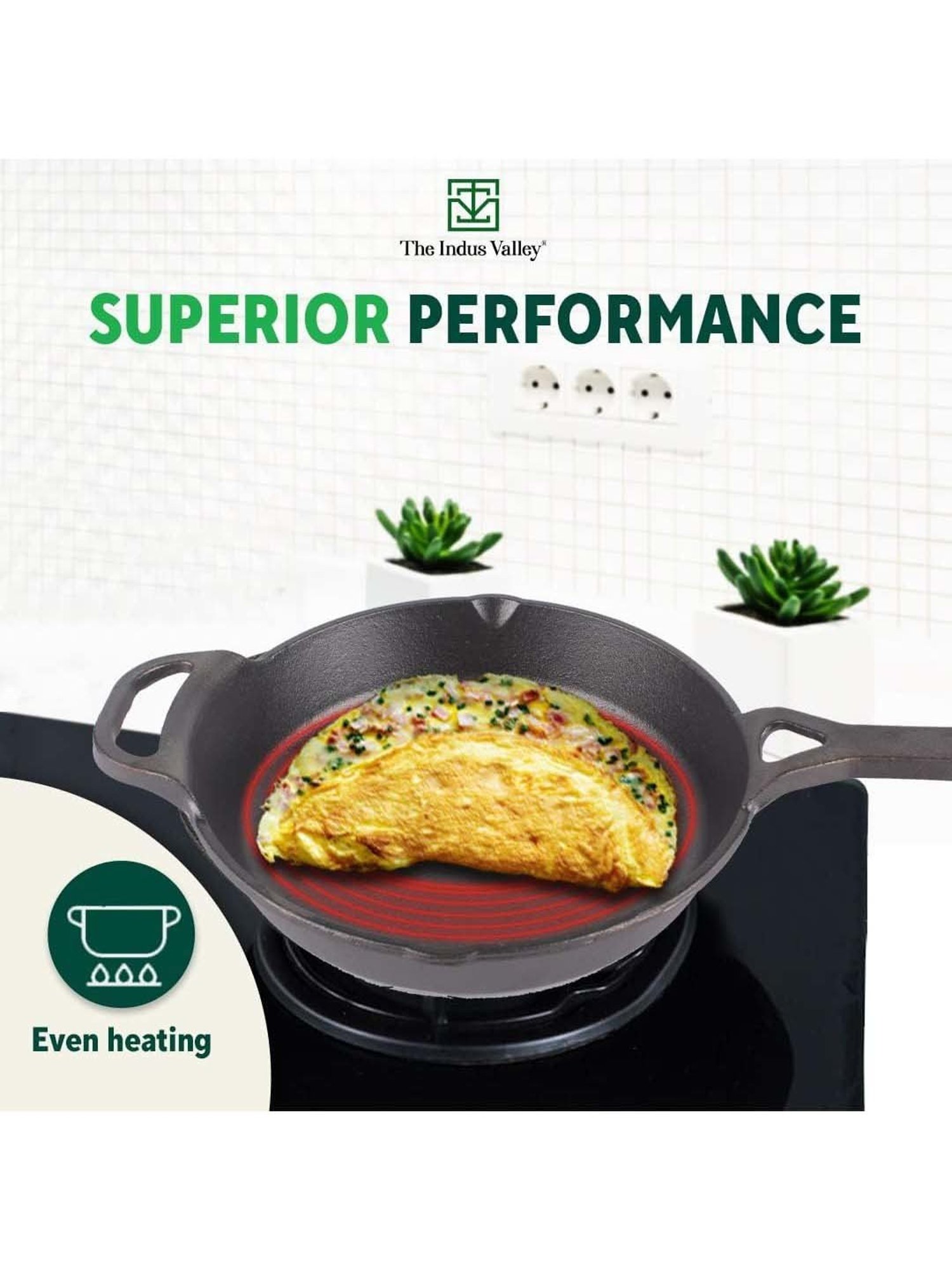 The Indus Valley Black Cast Iron 21.08 cm Deep Frying Skillet With Long Handle & Glass Lid (0.86 L)