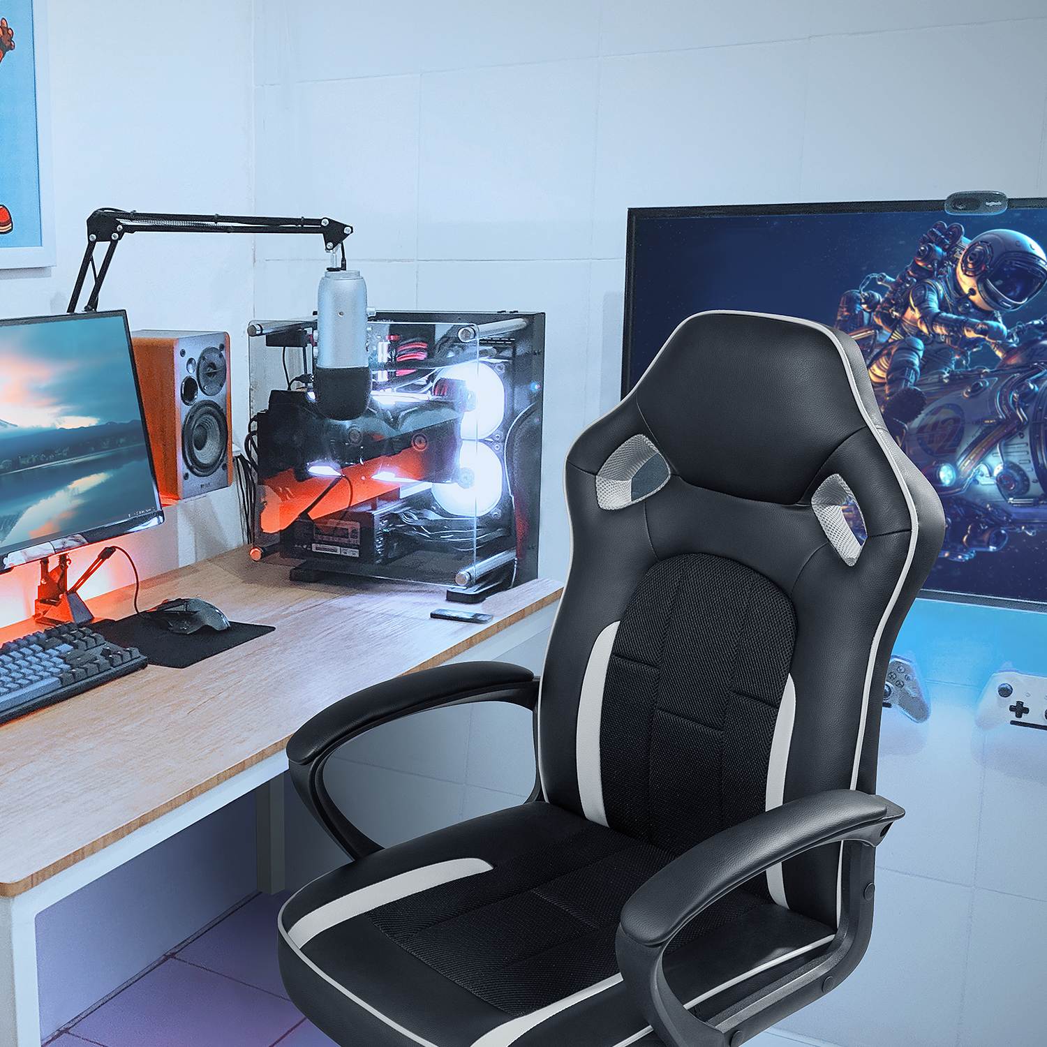 Homall Gaming Chair High-Back PU Leather Office Chair Adjustable Height Racing Style Ergonomic Computer Chair with Lumbar Support (Red)