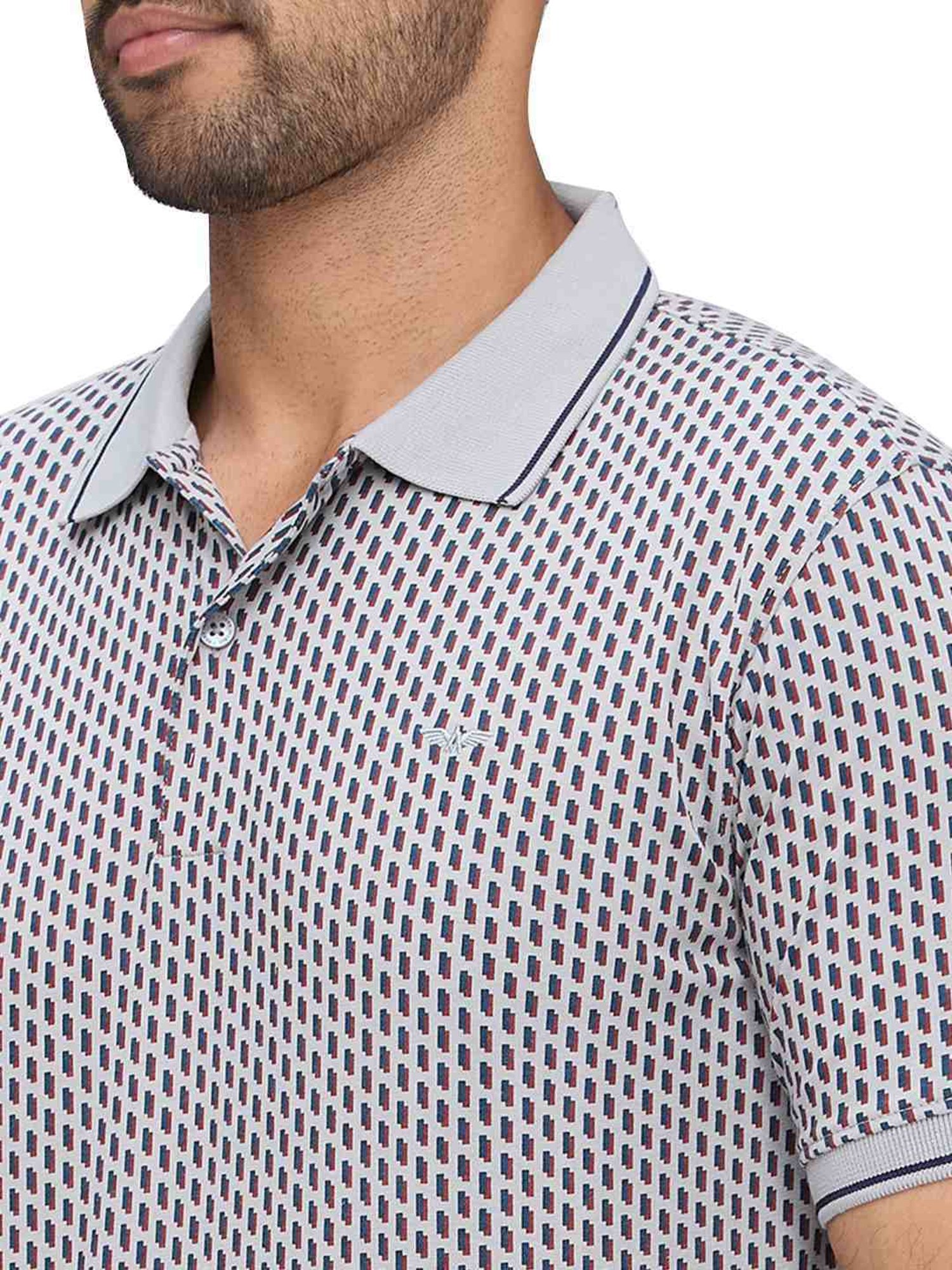 Park Avenue Grey Slim Fit Printed Polo T-Shirt