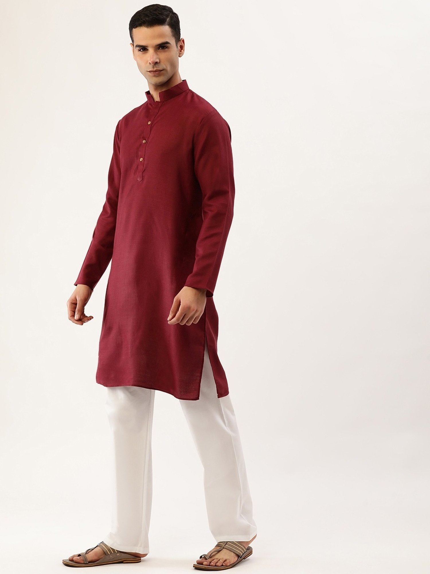SWAGG INDIA Maroon Cotton Regular Fit Kurta