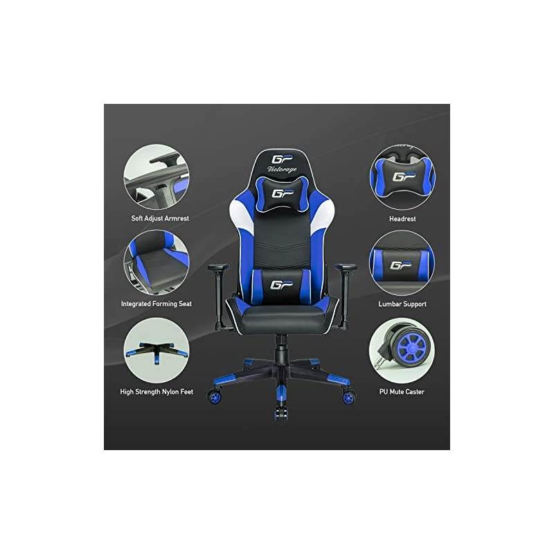 Gaming Chair GP Series- Professional & Textured- Gaming/Streaming - Long time Sitting- Inspired by Racing car- Ergonomic Design- Rocking Function (Blue)