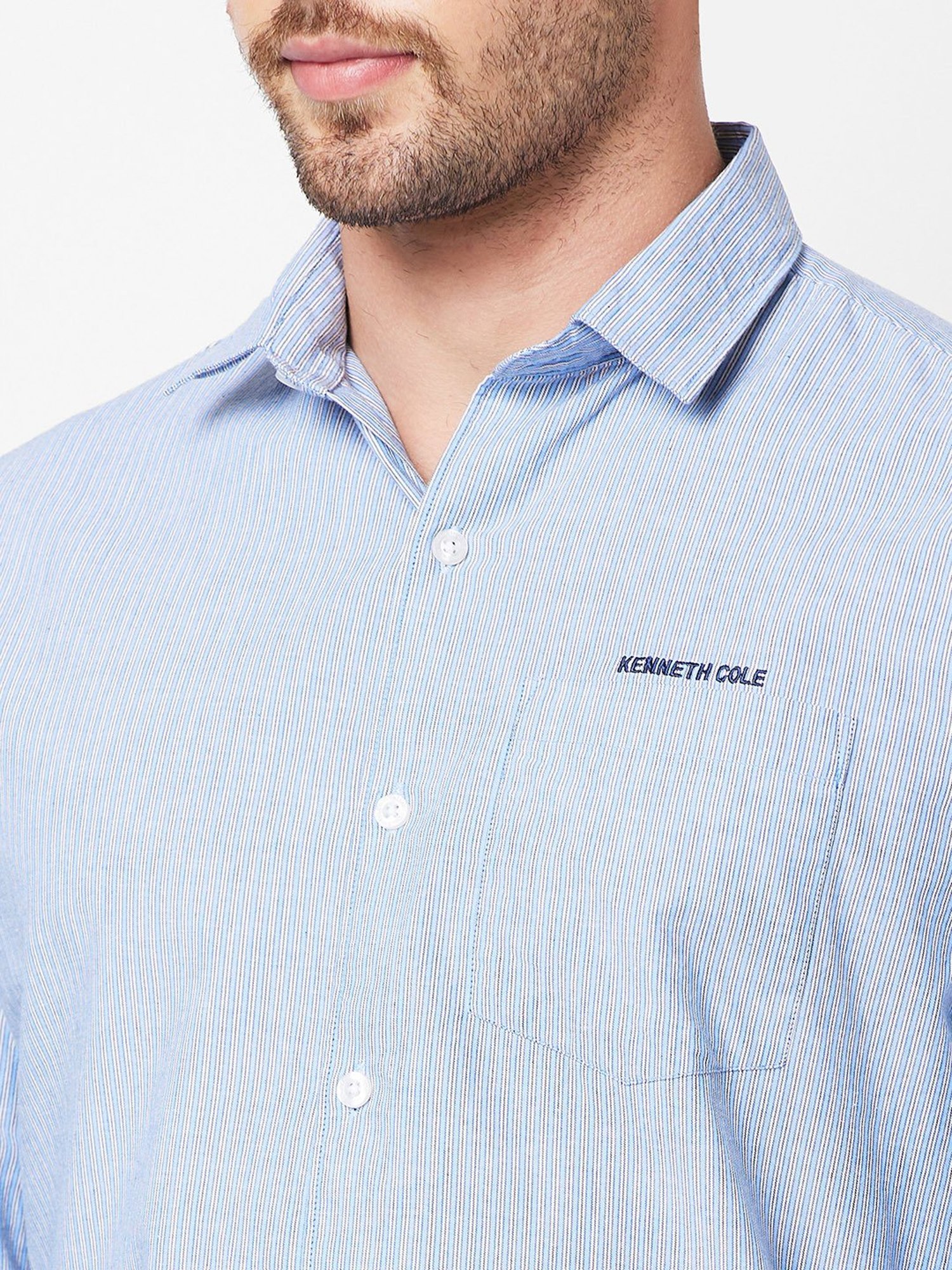 Kenneth Cole New York Blue Slim Fit Striped Shirt