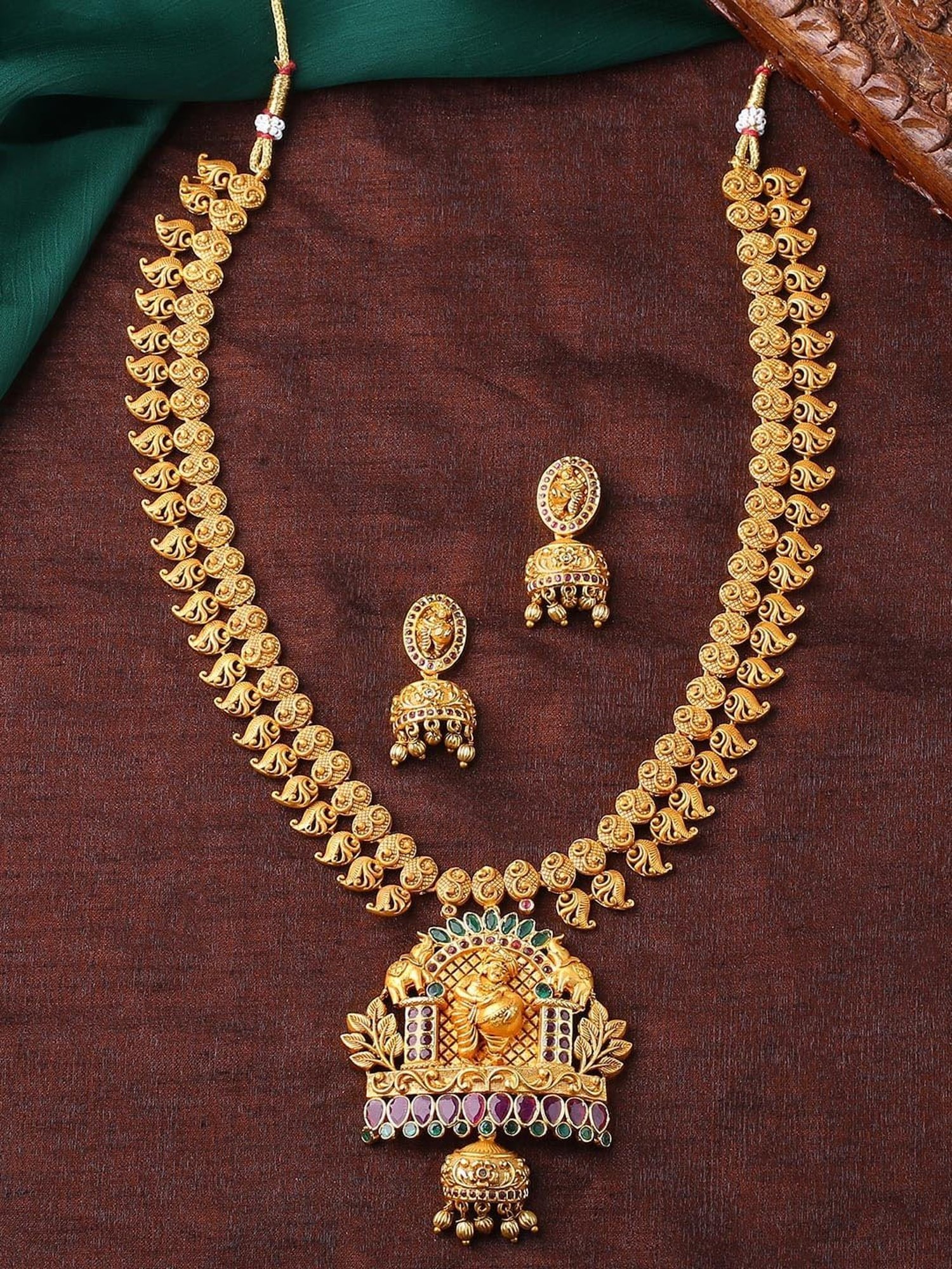 Estele Gold-Plated CZ Kanhaiya Designer Bridal Necklace Combo Set with Color Stones & Pearls