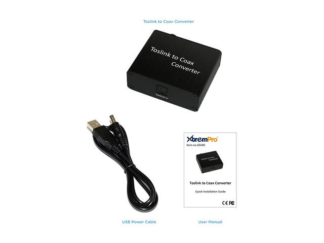XtremPro 65040 Toslink Optical to Coax Coaxial Digital Audio Converter, Support Dolby Digital & DTS 5.1, Sampling Rates 44.1 kHz, 48kHz, 96 kHz, 192kHz - Black