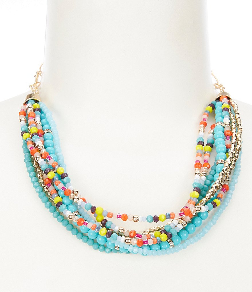 Mixed Beaded Multi Strand Necklace