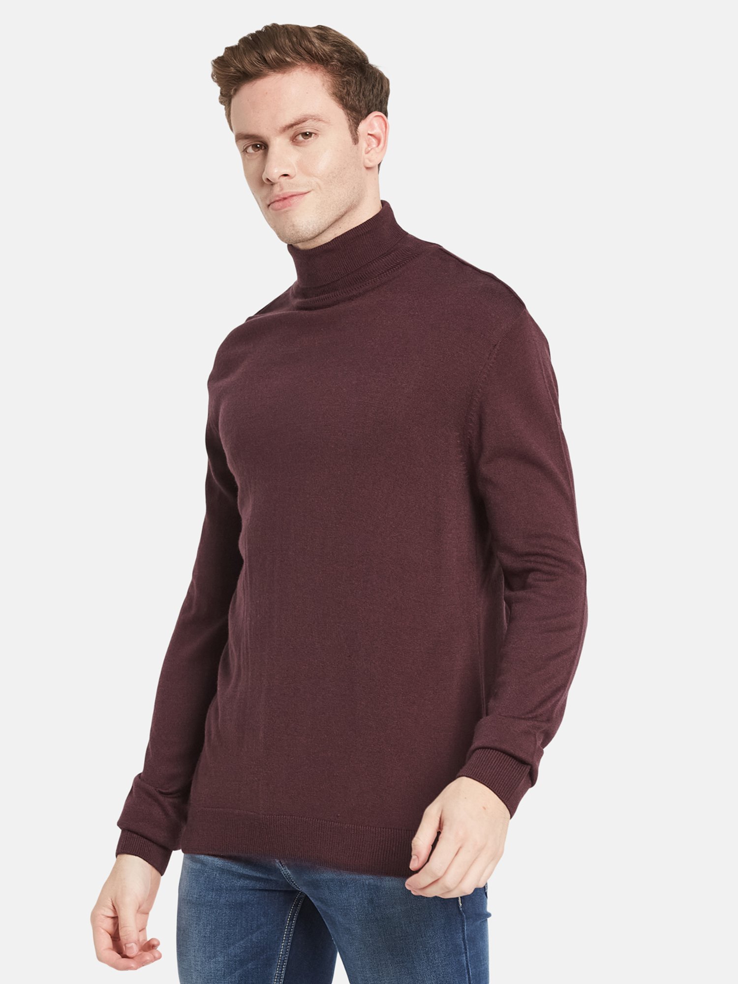 Mettle Maroon Regular Fit Sweater