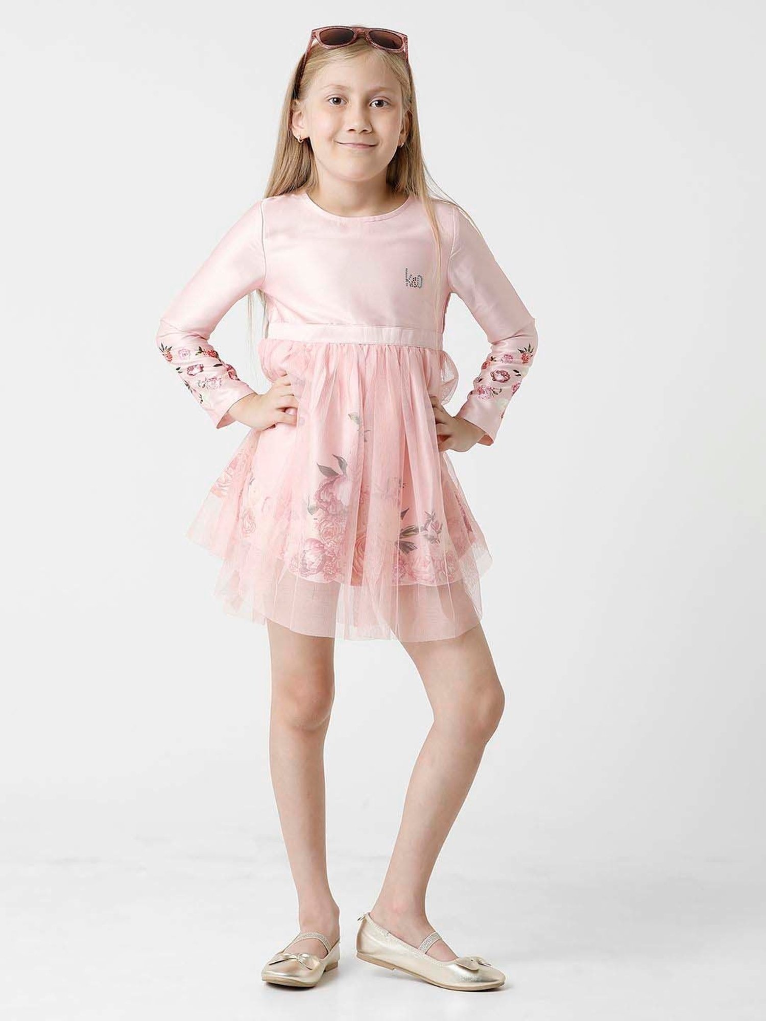 Kate & Oscar Kids Pink Embellished Full Sleeves Dress
